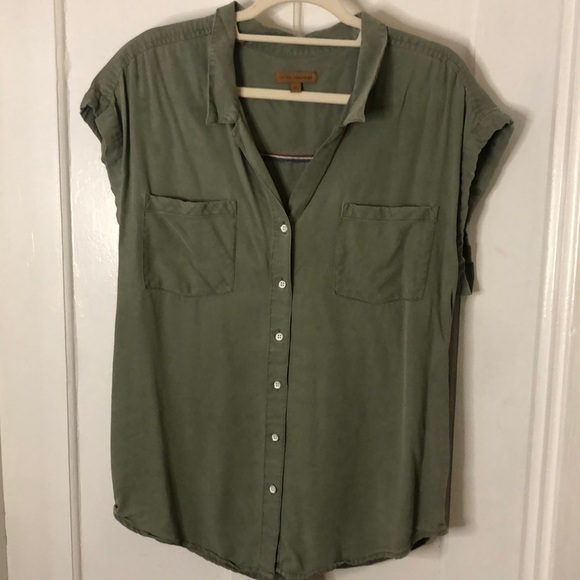 JACHS Girlfriend Short Dolman Sleeve Button Up V Neck Round Hem Shirt Top XL - Picture 2 of 10